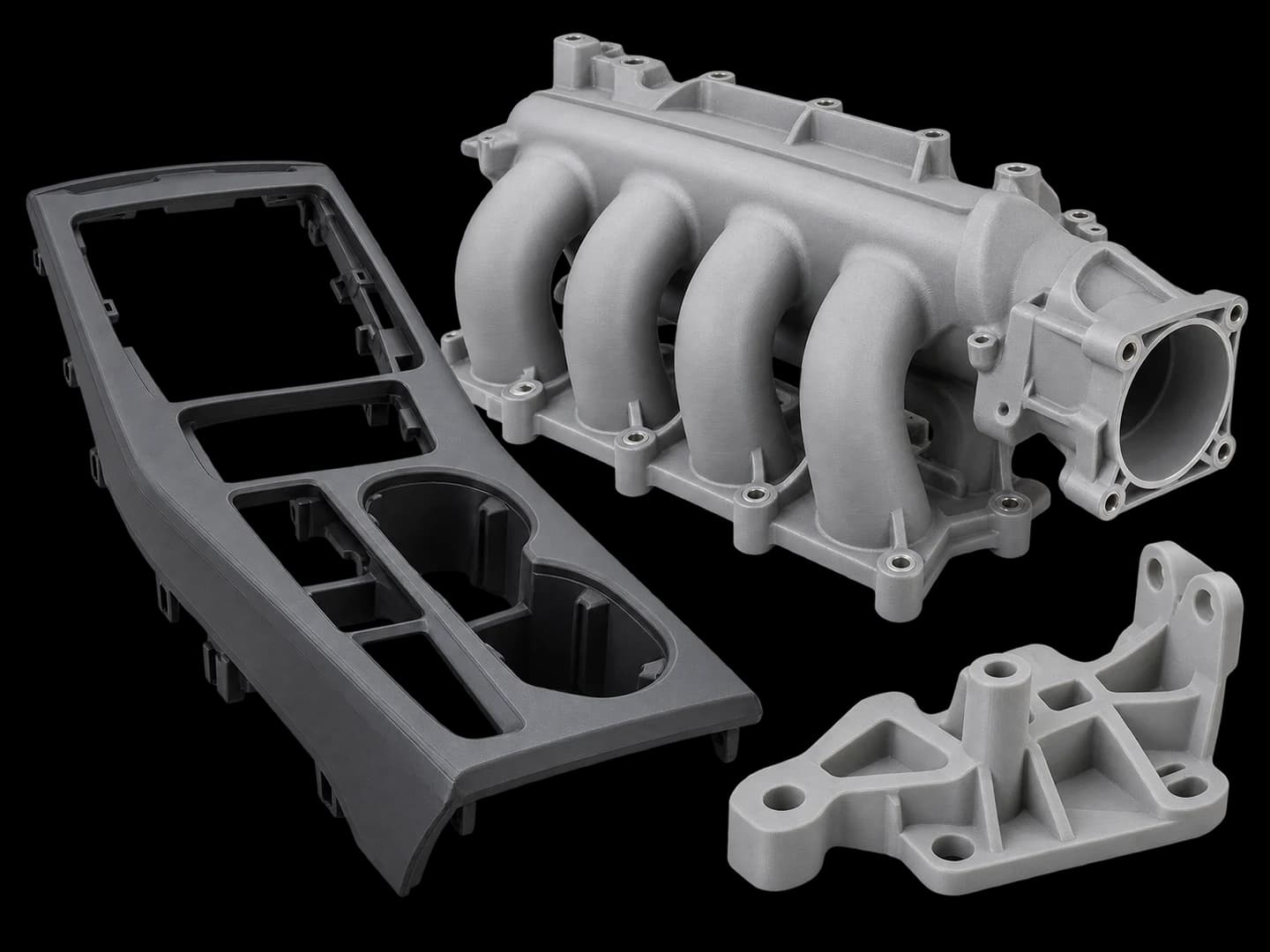 3D printed automotive console trim, intake manifold and mounting bracket prototypes
